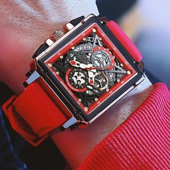 New Hollow Dial Quartz Watch in Red - Picture 3 of 3